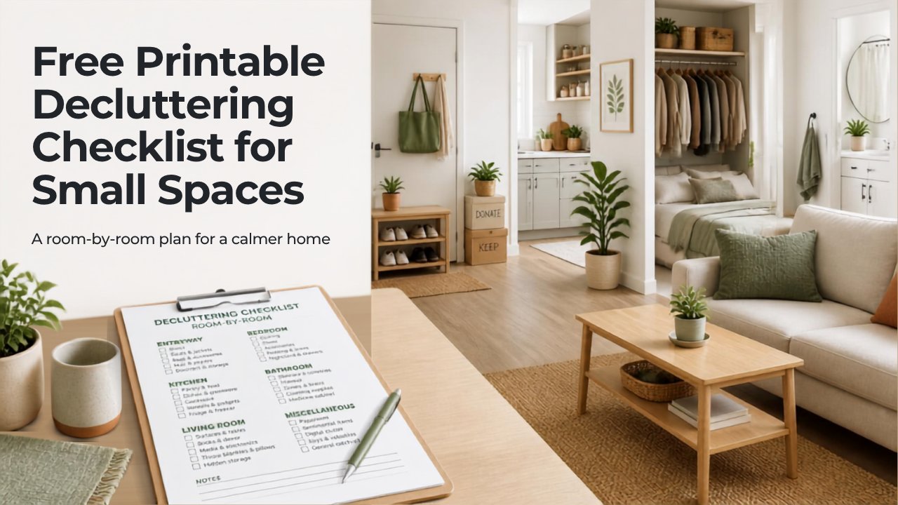 Free printable decluttering checklist for small spaces